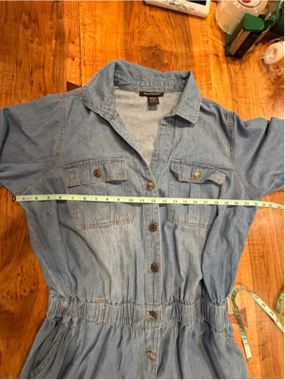 Ashley Stewart Denim Jumpsuit 14 Romper Overall Long Sleeve Elastic Waist Blue